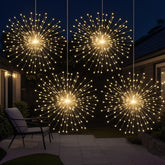 Salcar Solar LED Firework String Lights, Warm White – 800 LEDs, 4 Fireworks, 8 Modes, Remote Control, USB & Solar Powered, IP44, Garden & Christmas Lighting